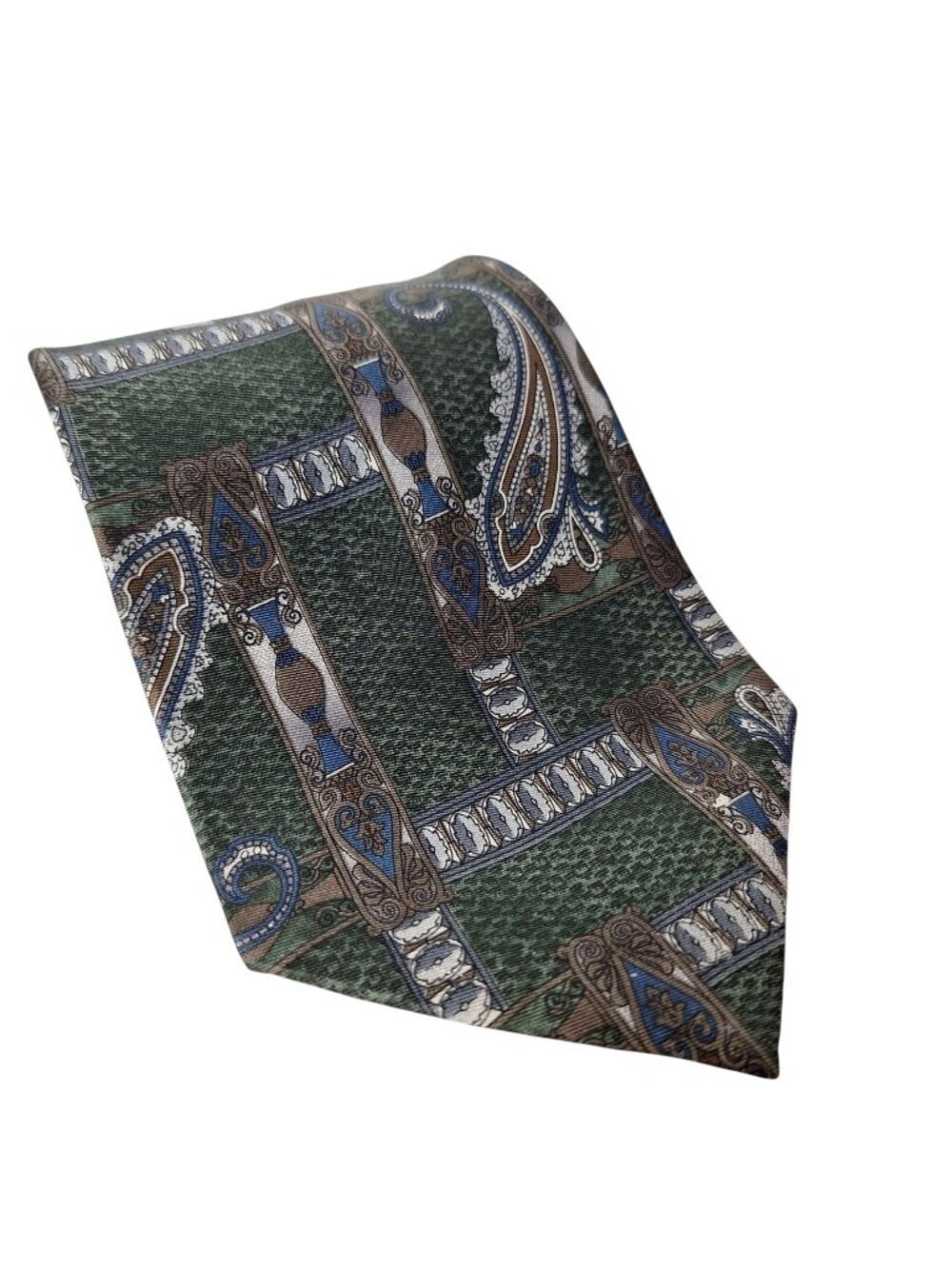 Van Heusen Silk Tie Green Blue Paisley Geometric Floral